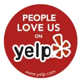 A yelp sticker that says people love us on yelp